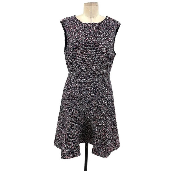 J. Crew A-line Dress in Confetti Tweed Navy Blue Pink Size 12 - Picture 2 of 15